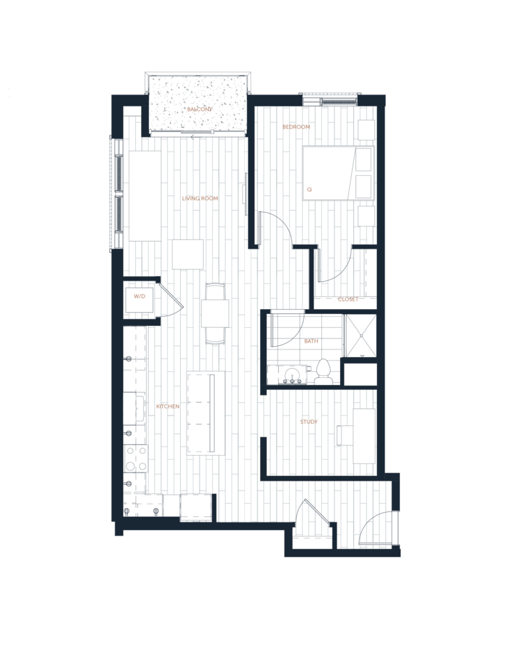 Floorplan diagram for A9 - 1 Bed 1 Bath, showing 1 bedroom