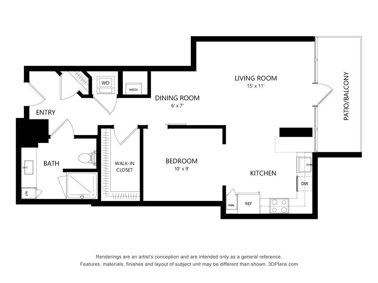 Floorplan diagram for TOWER A5, showing 1 bedroom