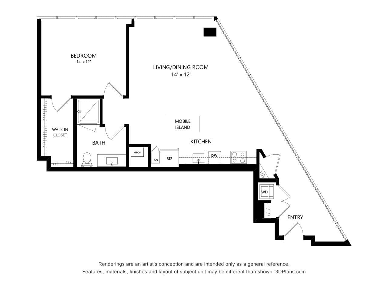 Floorplan diagram for TOWER A10, showing 1 bedroom