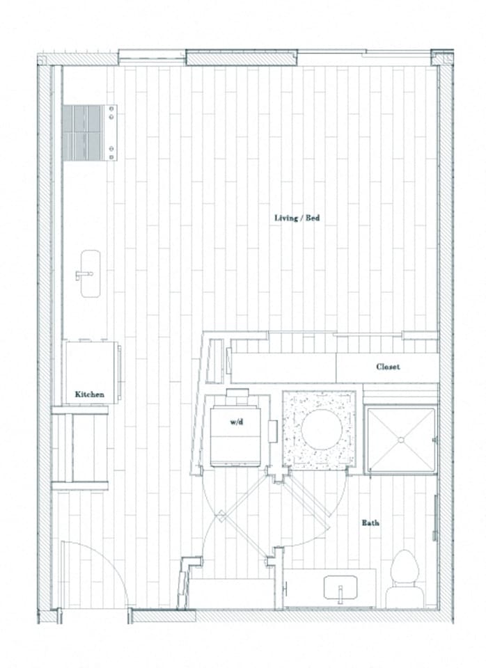 Floorplan diagram for E0A.1, showing Studio