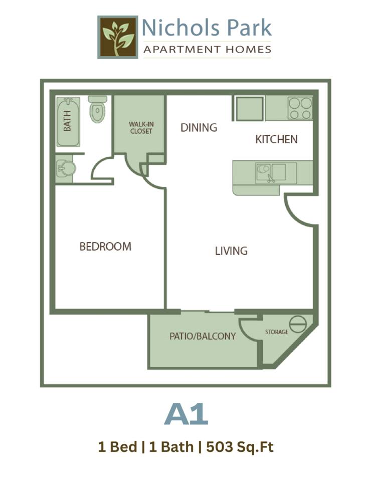 Floorplan diagram for A1, showing 1 bedroom