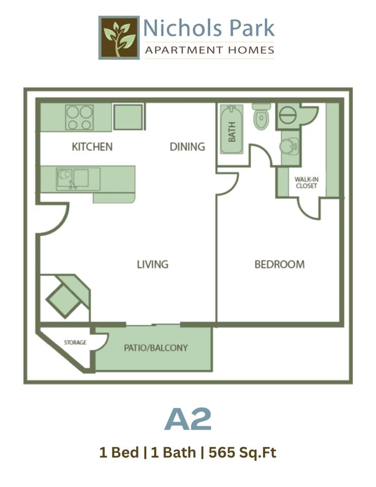 Floorplan diagram for A2, showing 1 bedroom
