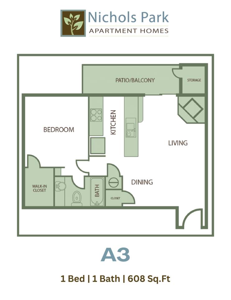 Floorplan diagram for A3, showing 1 bedroom
