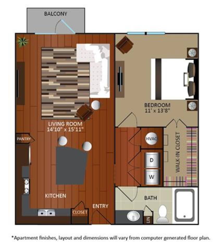 Floorplan diagram for A1A, showing 1 bedroom
