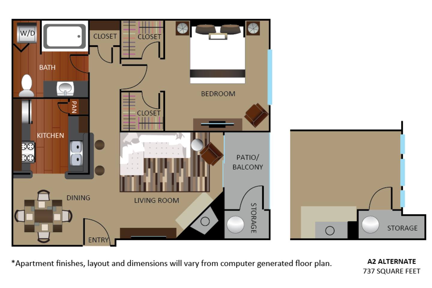 Floorplan diagram for A2, showing 1 bedroom
