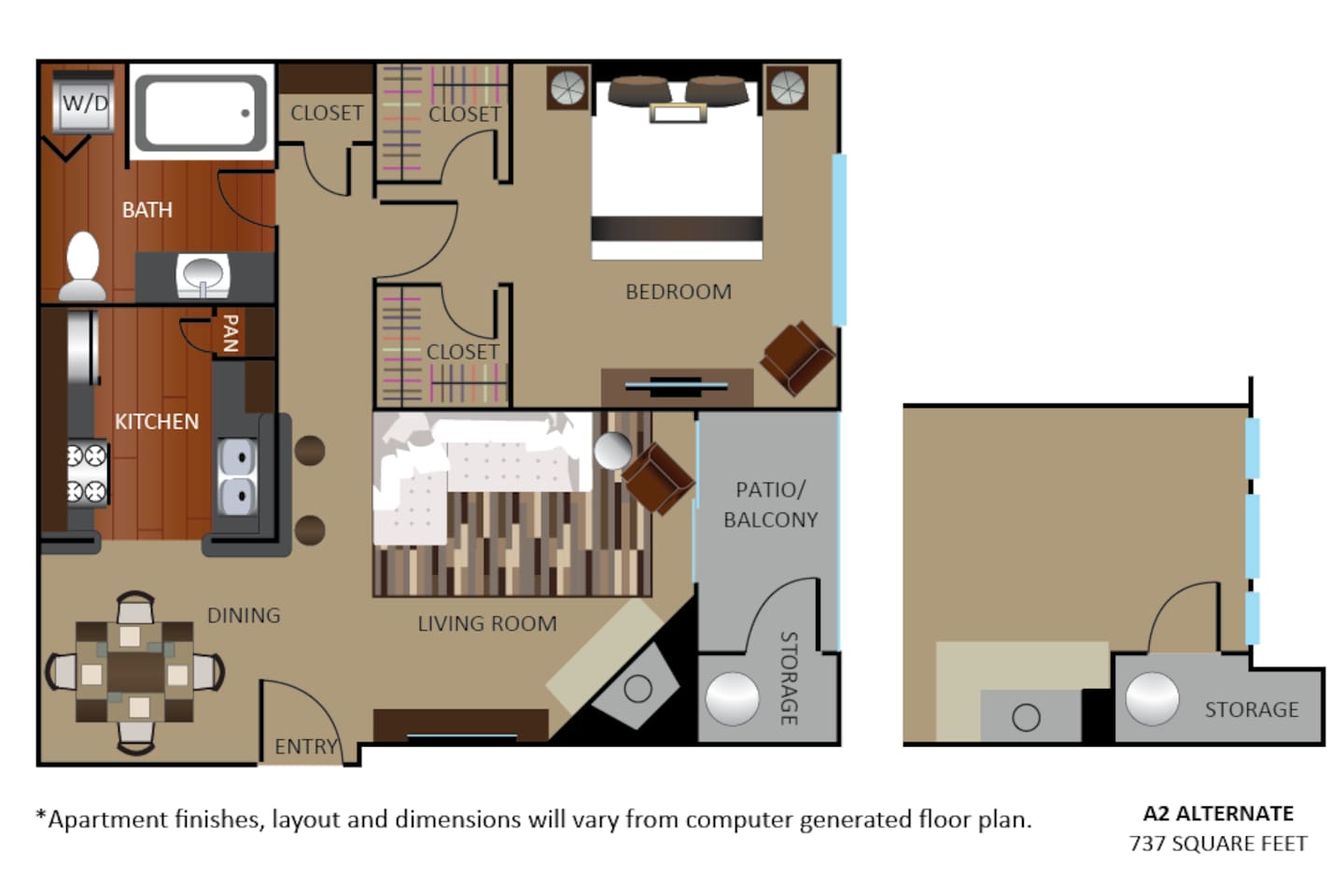 Floorplan diagram for A2R, showing 1 bedroom