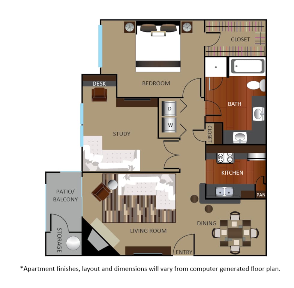 Floorplan diagram for BR + DEN, showing 1 bedroom