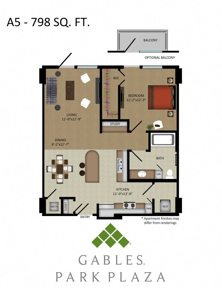 Floorplan diagram for A5, showing 1 bedroom