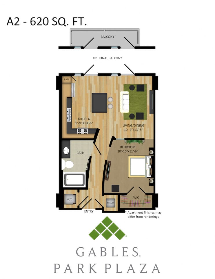 Floorplan diagram for A2, showing 1 bedroom