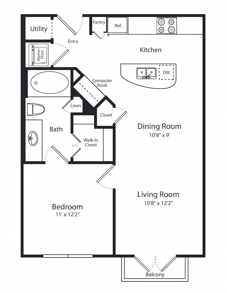 Floorplan diagram for A1A, showing 1 bedroom