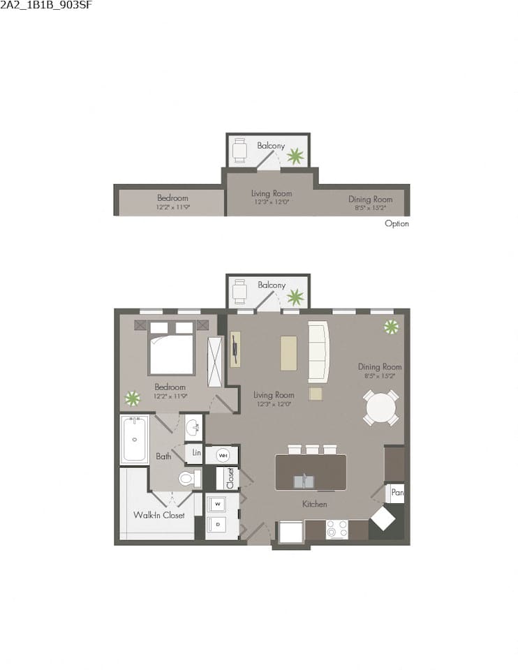 Floorplan diagram for 2A2, showing 1 bedroom