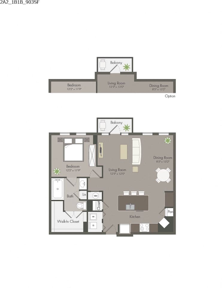 Floorplan diagram for 2A2A, showing 1 bedroom