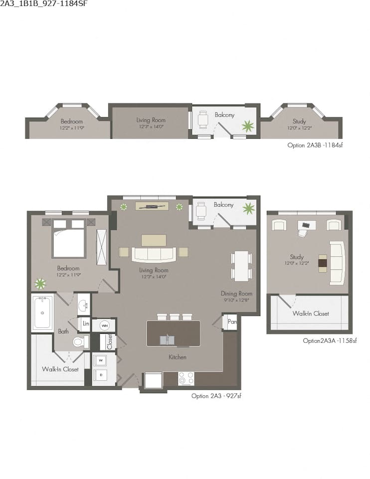 Floorplan diagram for 2A3, showing 1 bedroom