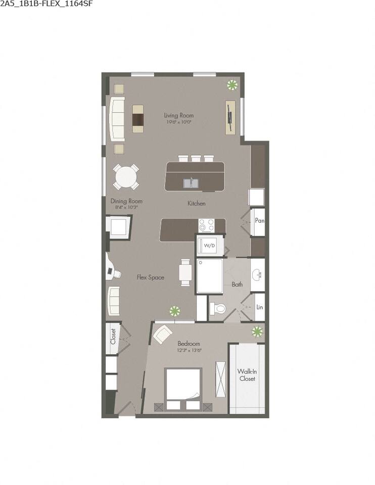 Floorplan diagram for 2A5, showing 1 bedroom