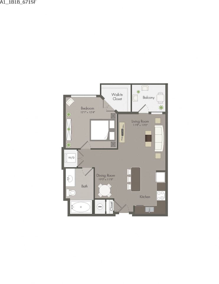 Floorplan diagram for A1, showing 1 bedroom