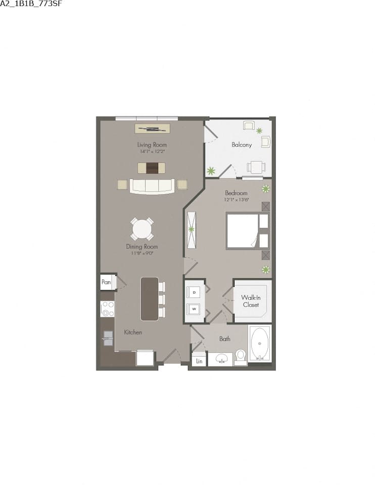 Floorplan diagram for A2, showing 1 bedroom