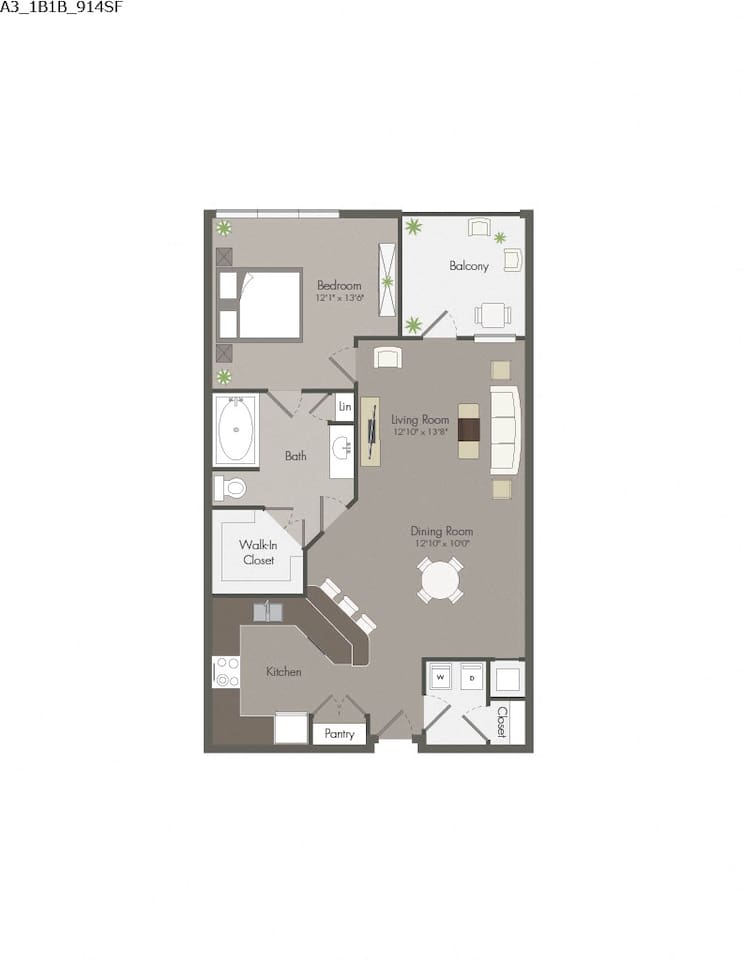 Floorplan diagram for A3, showing 1 bedroom