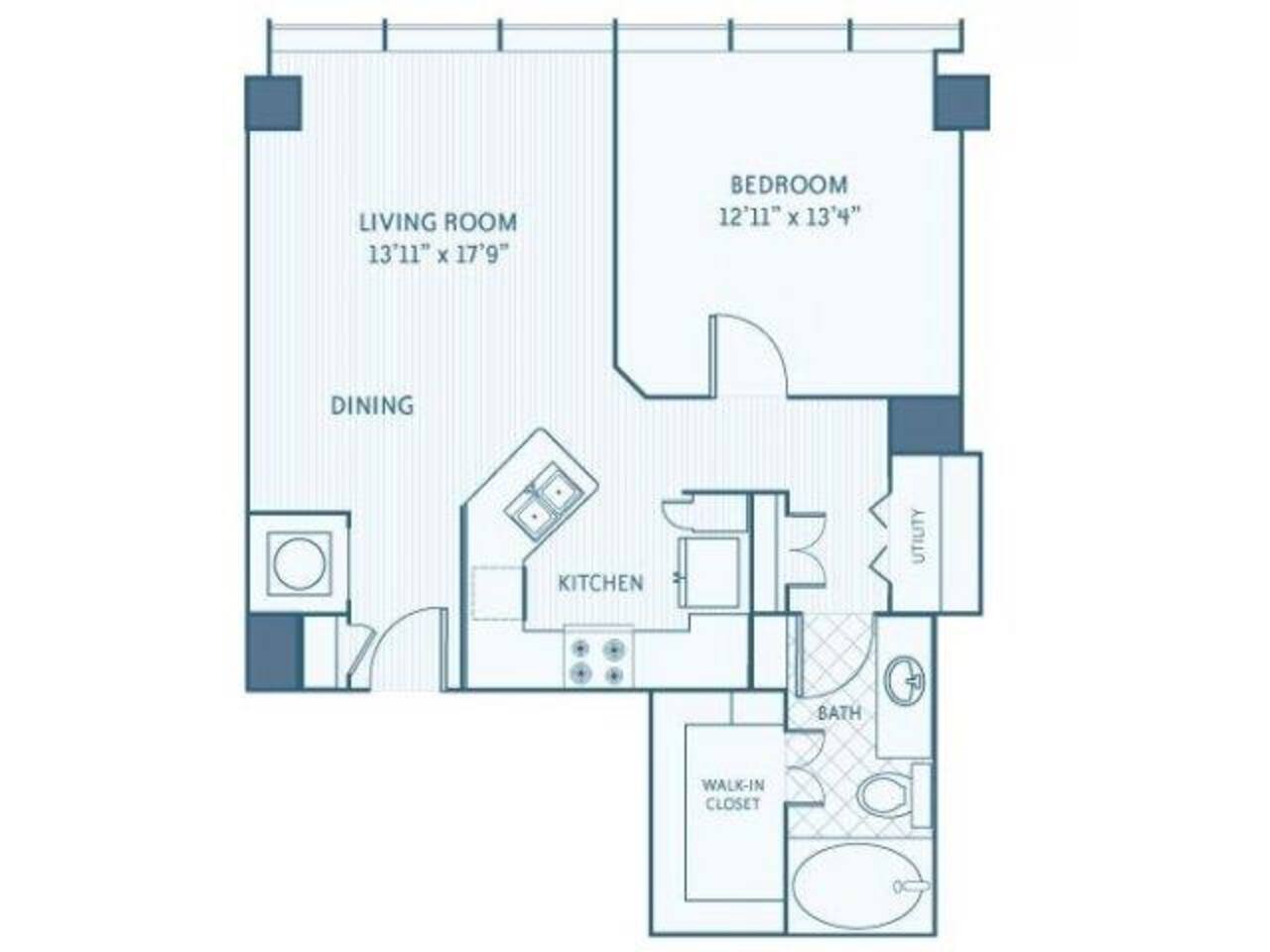 Floorplan diagram for A2C, showing 1 bedroom