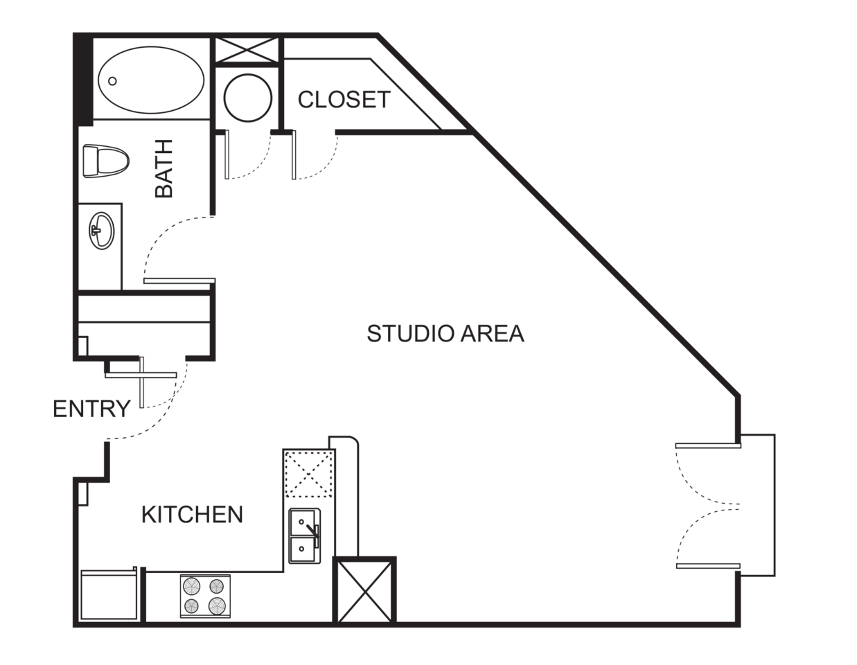 Floorplan diagram for E1 Studio, showing Studio