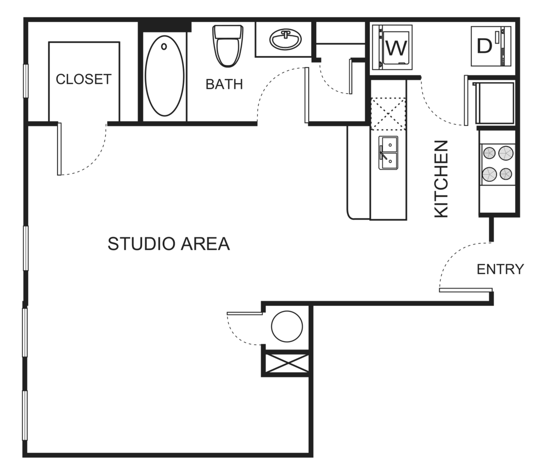 Floorplan diagram for E3-A Studio, showing Studio