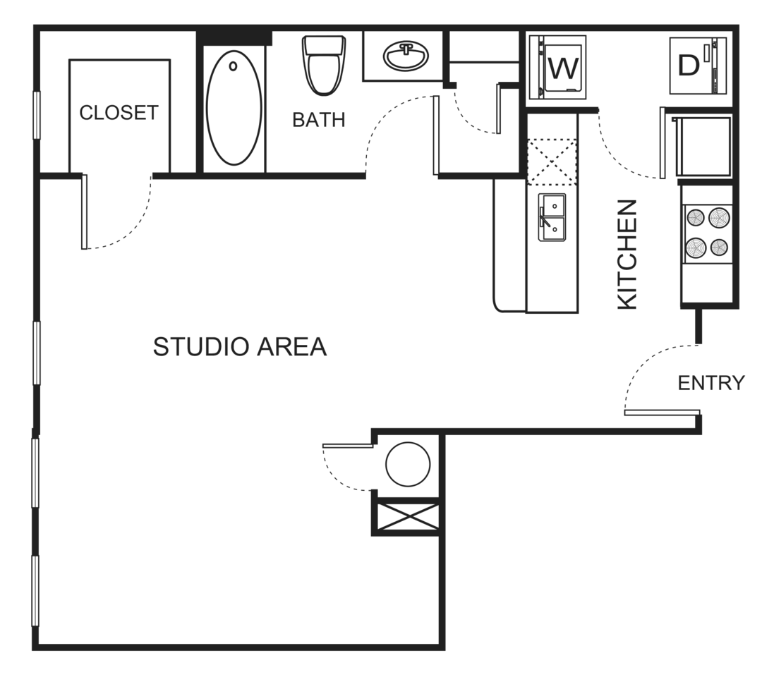 Floorplan diagram for E3-A Studio, showing Studio