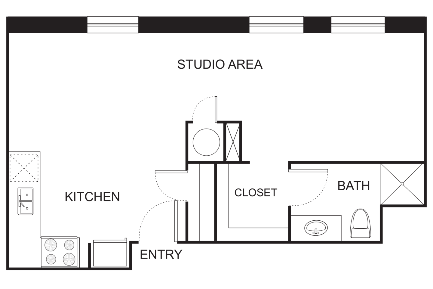 Floorplan diagram for Indi 2 Studio, showing Studio