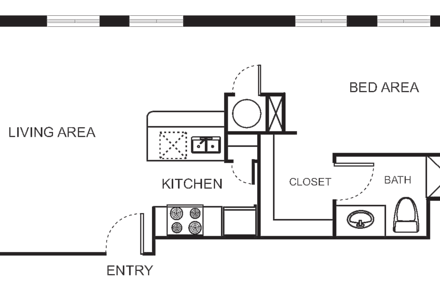 Floorplan diagram for Indi 2-B Studio, showing Studio
