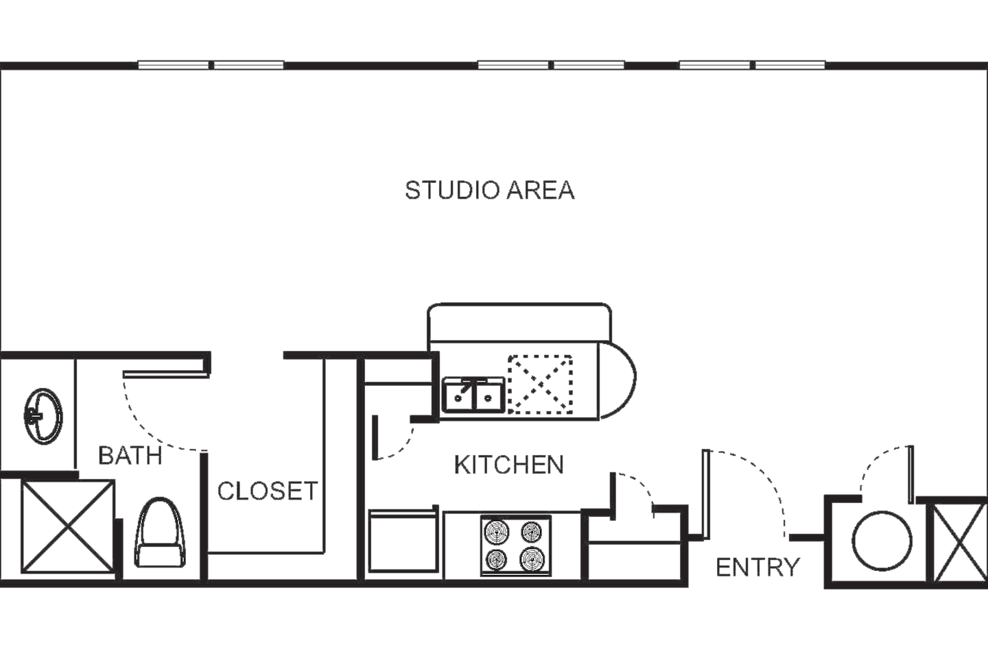 Floorplan diagram for Indi 2-C Studio, showing Studio