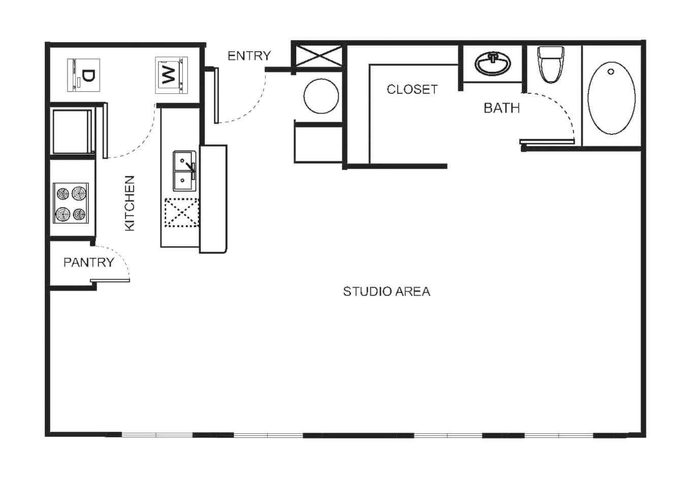 Floorplan diagram for Indi 2-GHI Studio, showing Studio