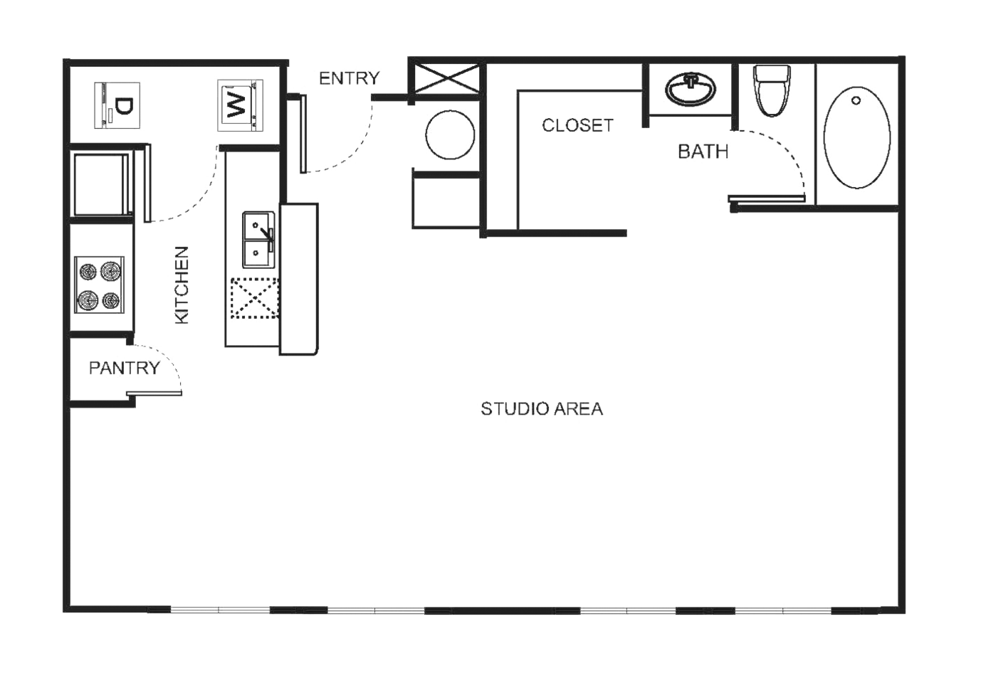 Floorplan diagram for Indi 2-GHI Studio, showing Studio