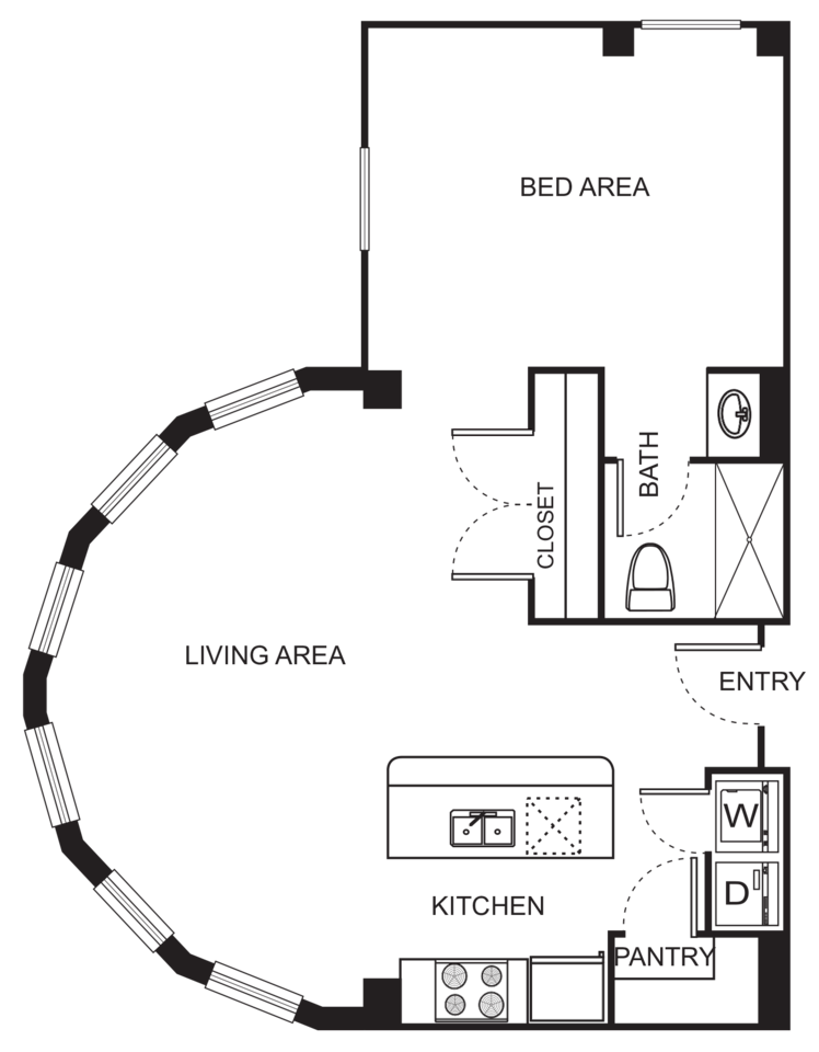 Floorplan diagram for Indi 4 Studio, showing Studio