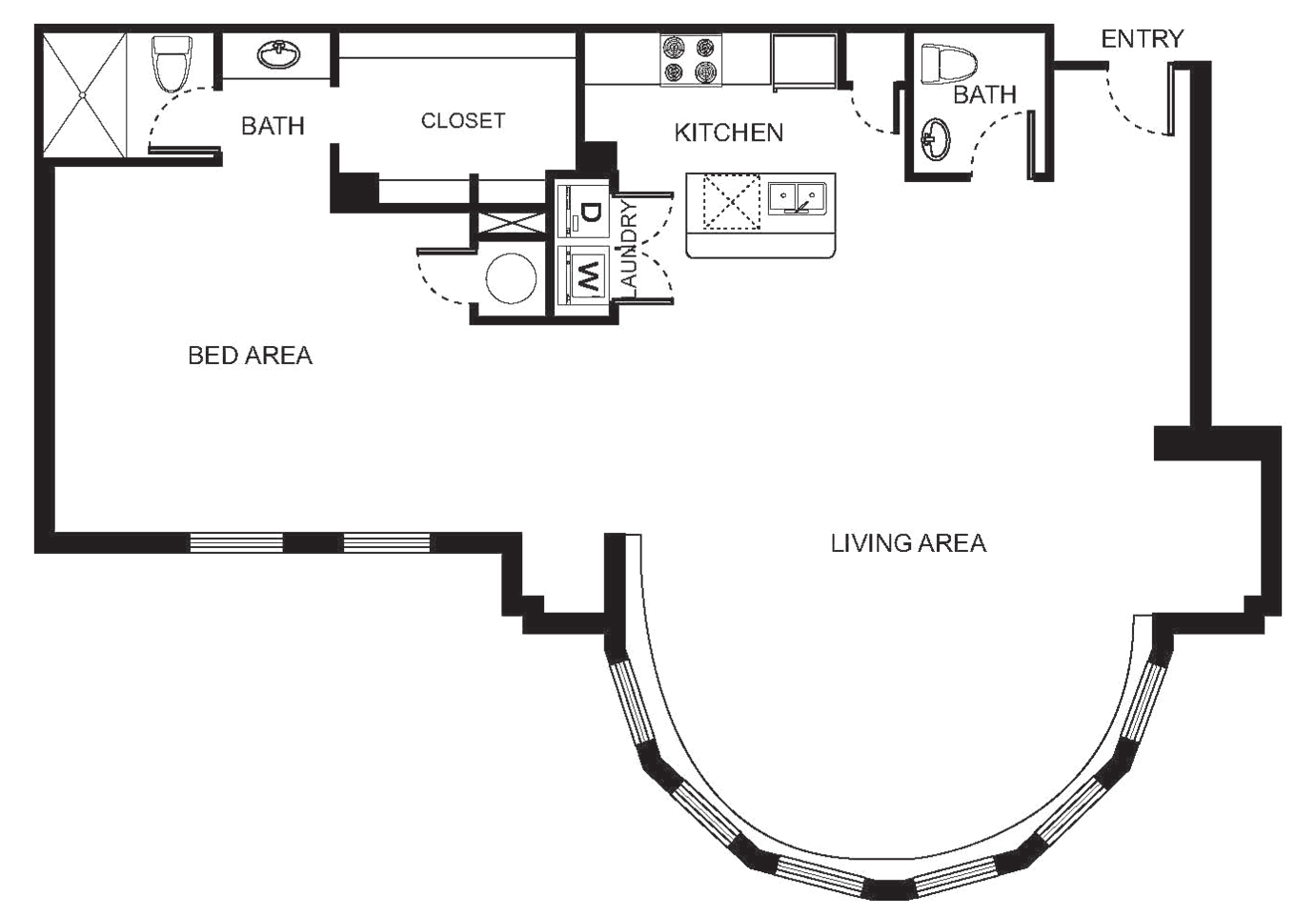 Floorplan diagram for Indi 5-A Studio, showing Studio