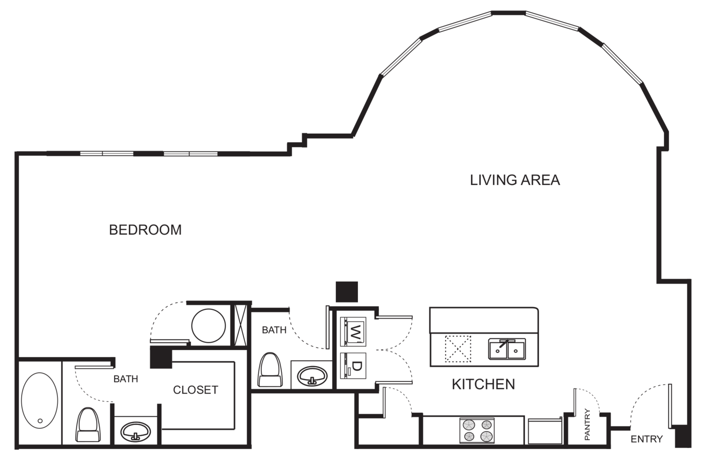 Floorplan diagram for Indi 6-A Studio, showing Studio