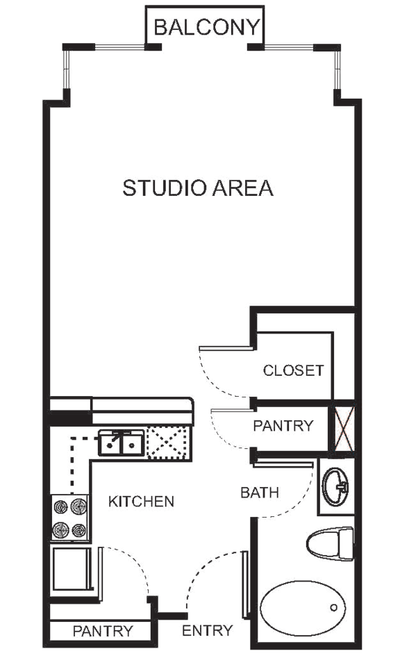 Floorplan diagram for S0 Studio Harmony, showing Studio