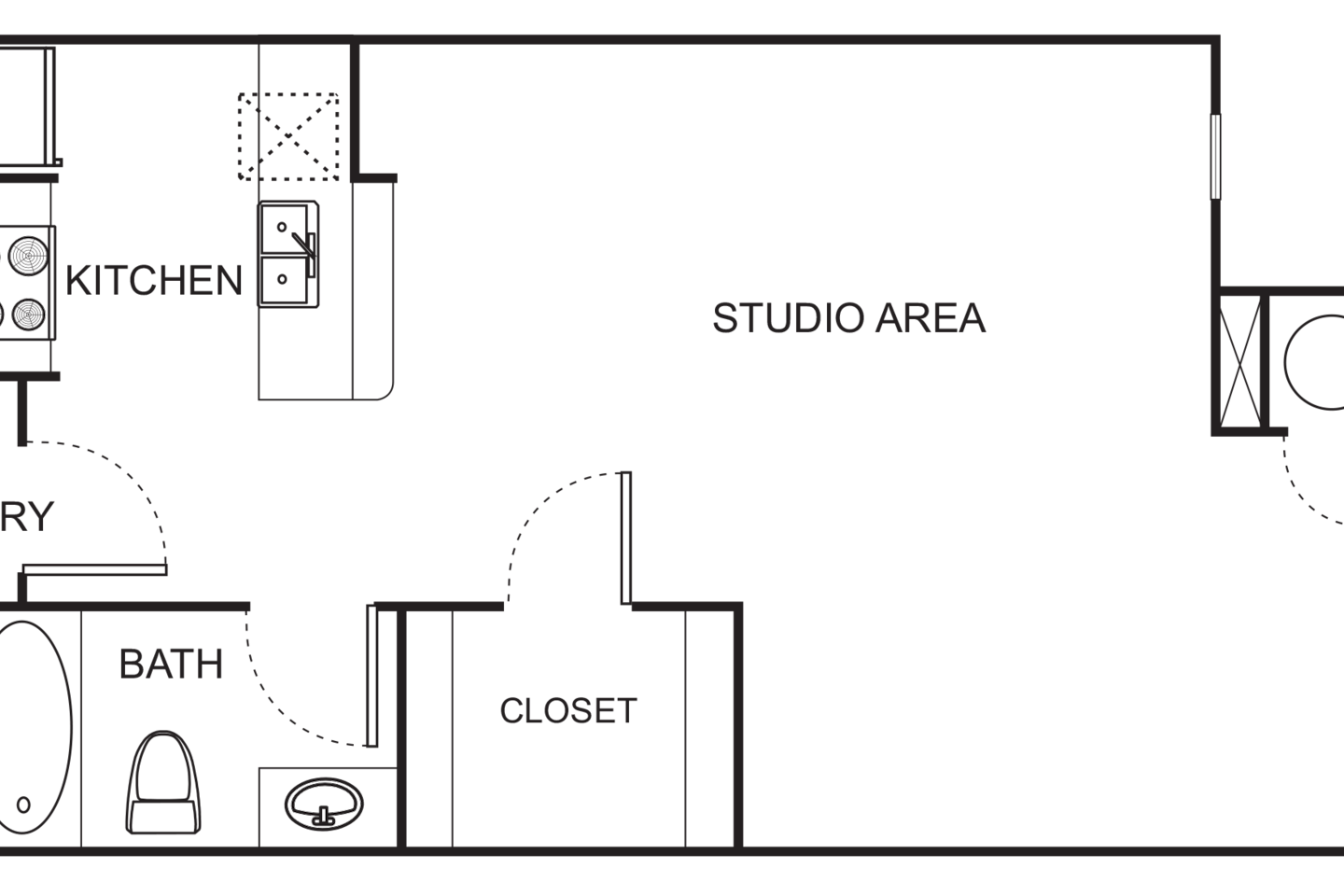 Floorplan diagram for S2-A Studio, showing Studio