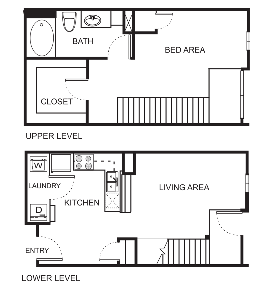 Floorplan diagram for A5-D One Bedroom Townhome - Harmony, showing Studio