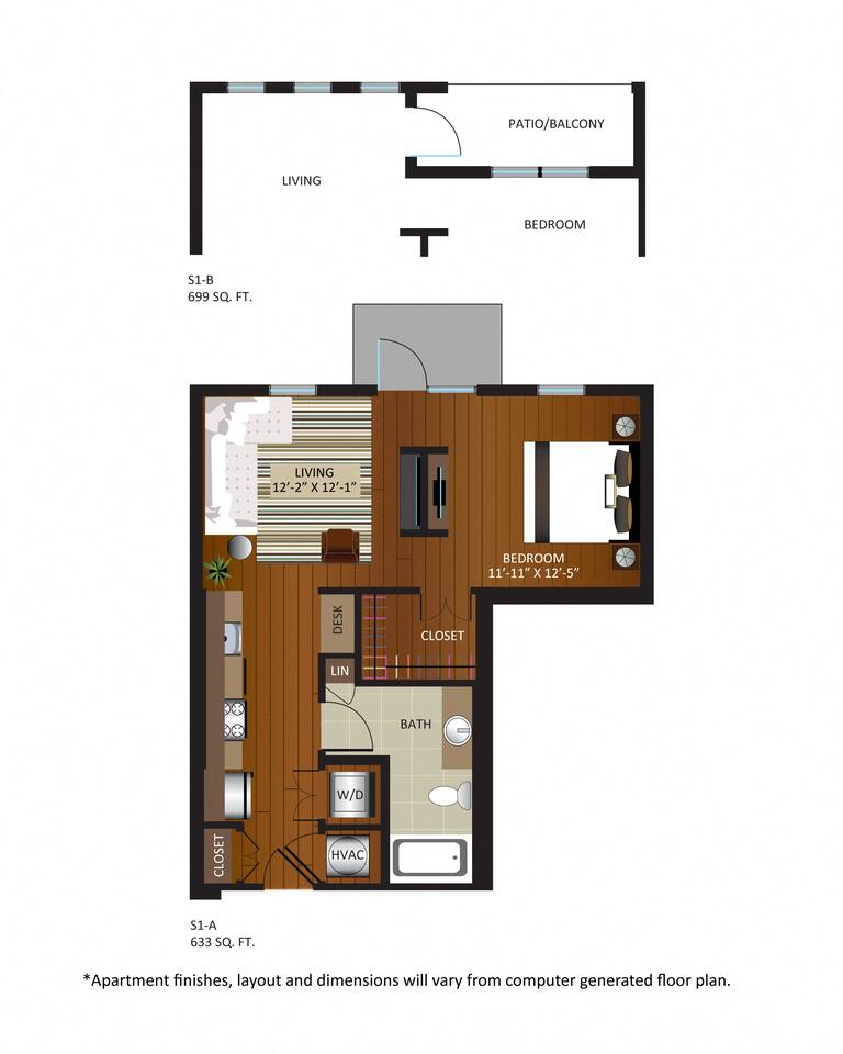 Floorplan diagram for S1-A, showing Studio