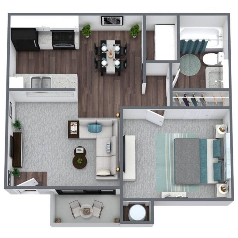 Floorplan diagram for One Bedroom One Bath, showing 1 bedroom