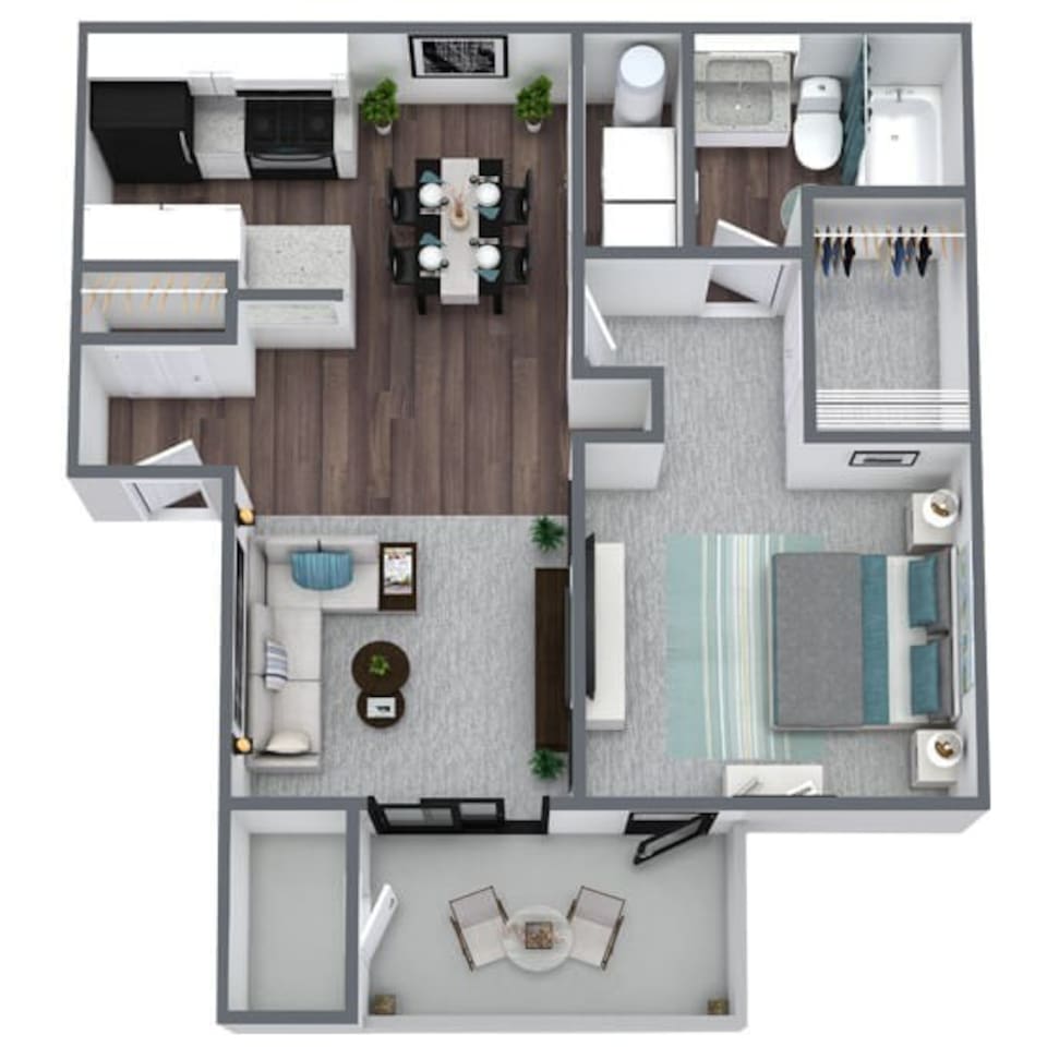 Floorplan diagram for One Bedroom One Bath Deluxe, showing 1 bedroom