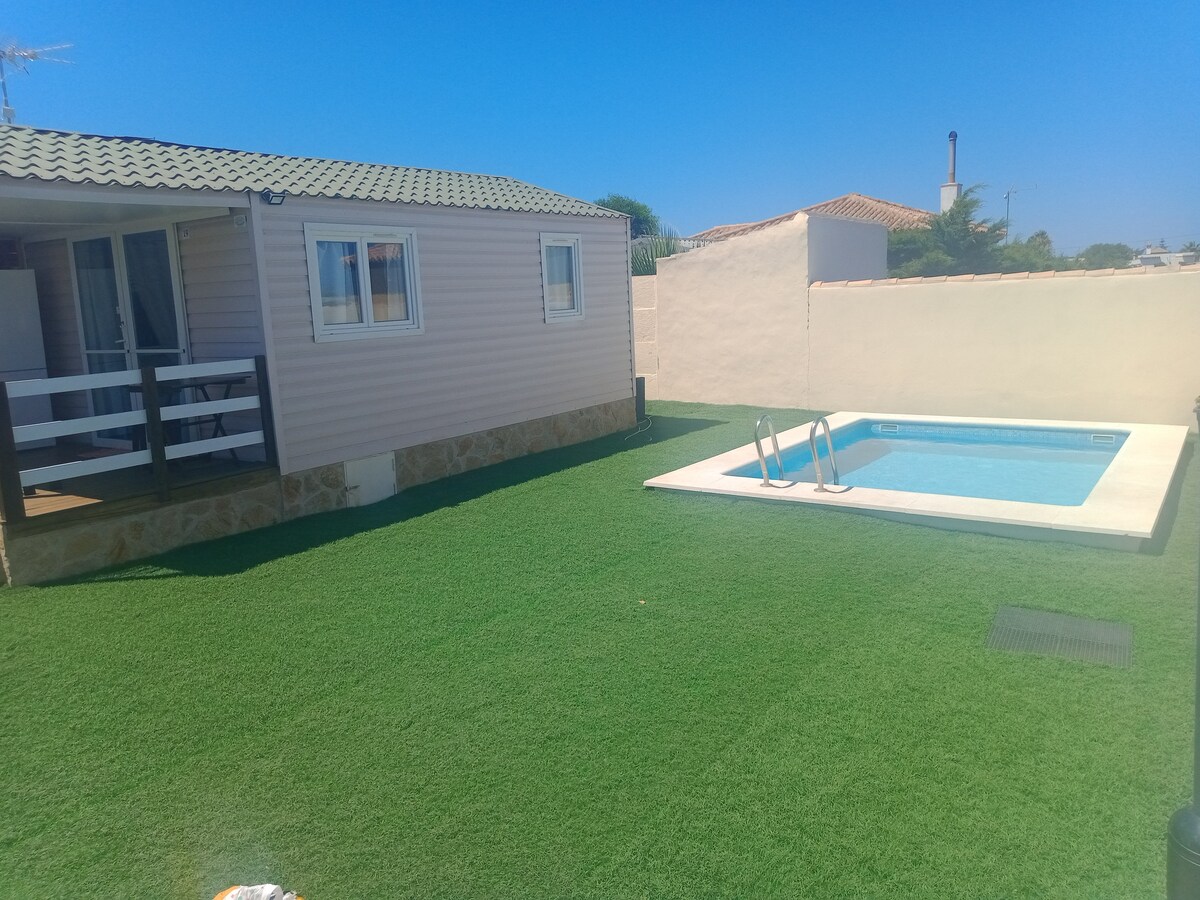 Bungalow with pool in El Palmar 5 min from sea P