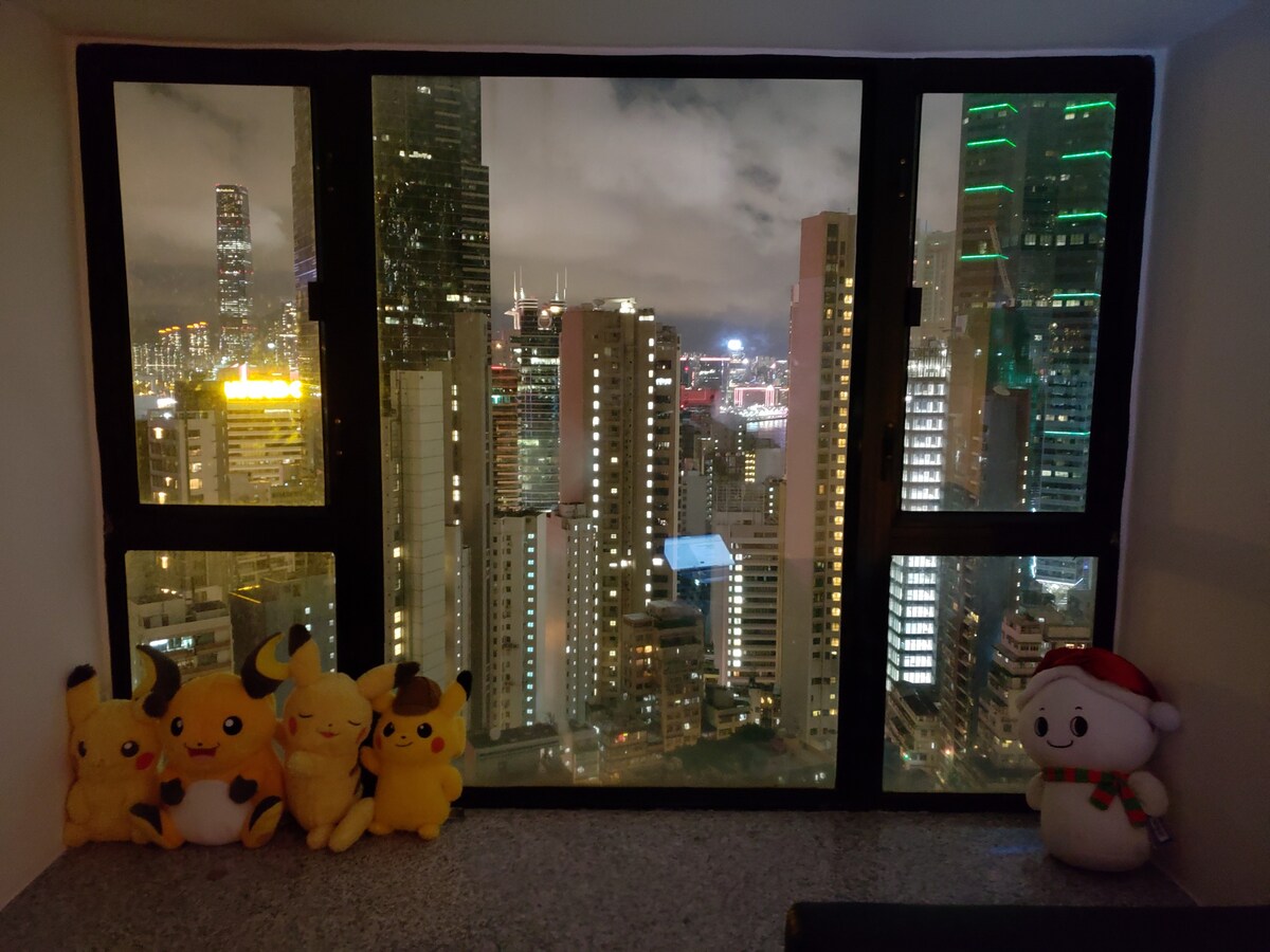 位于香港市中心，高楼层，景观迷人。