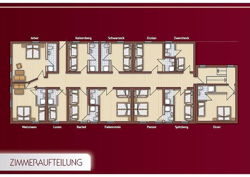 Arberschutzhaus (Bayerisch Eisenstein), Zweibettzimmer mit Etagenbett