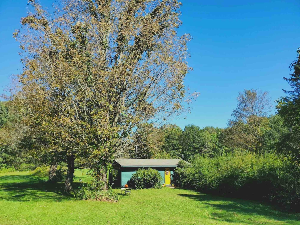 靠近池塘边的舒适小屋