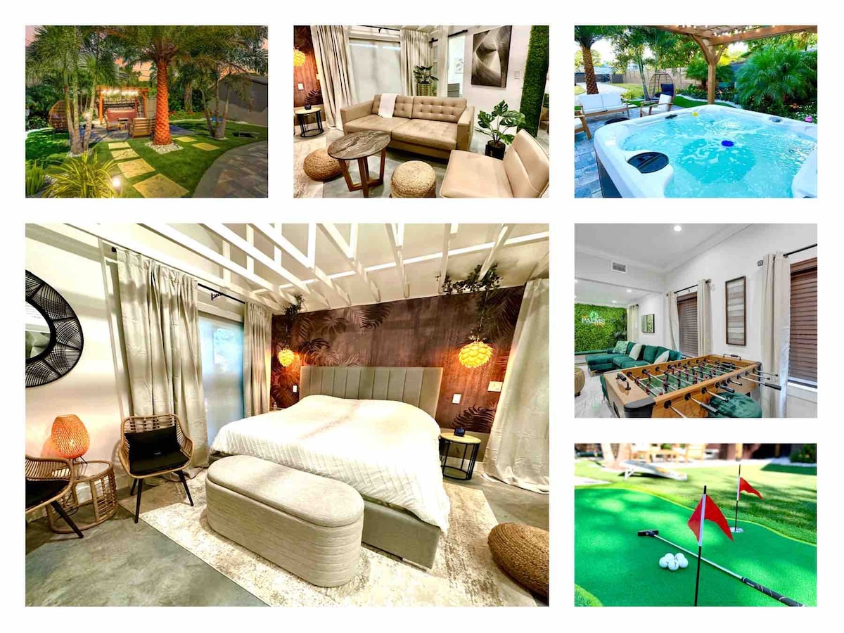 "Palms Estate"-Tropical Oasis|Hot Tub|Games|Luxe