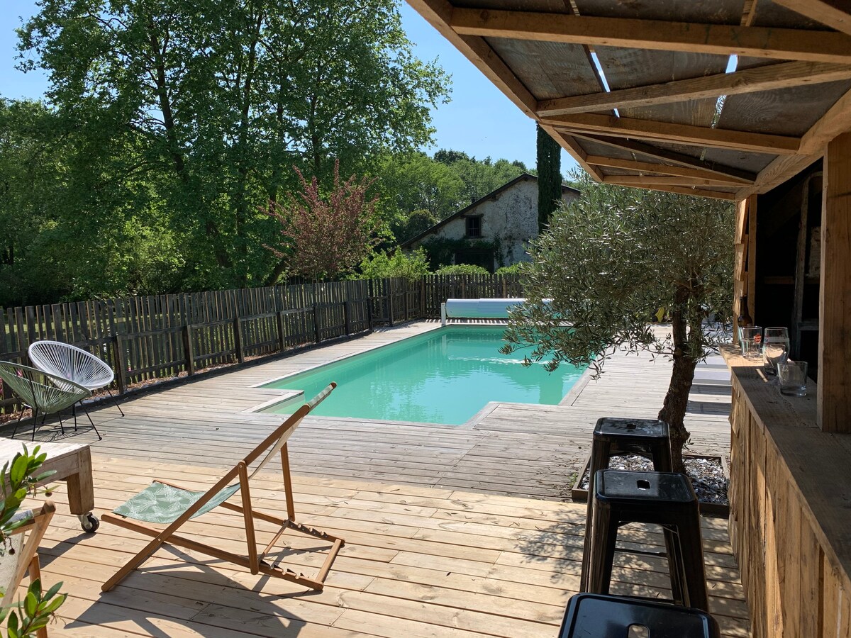 Grande maison landaise avec piscine chauffée