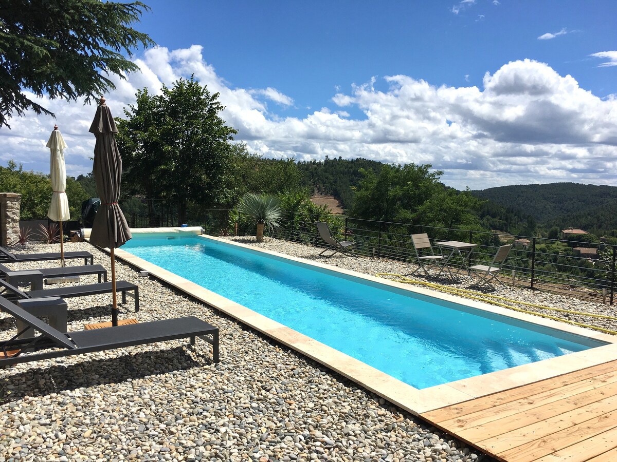 South >Orangerie de Logères>Swim.Pool in June>View