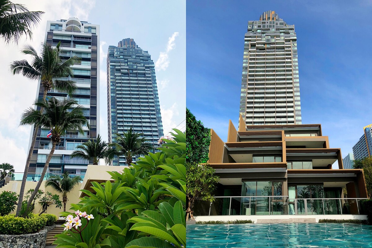 Pattaya SeaView芭提雅海滩2Rooms全家亲子爱侣180度高层正海景公寓零距离住在海里