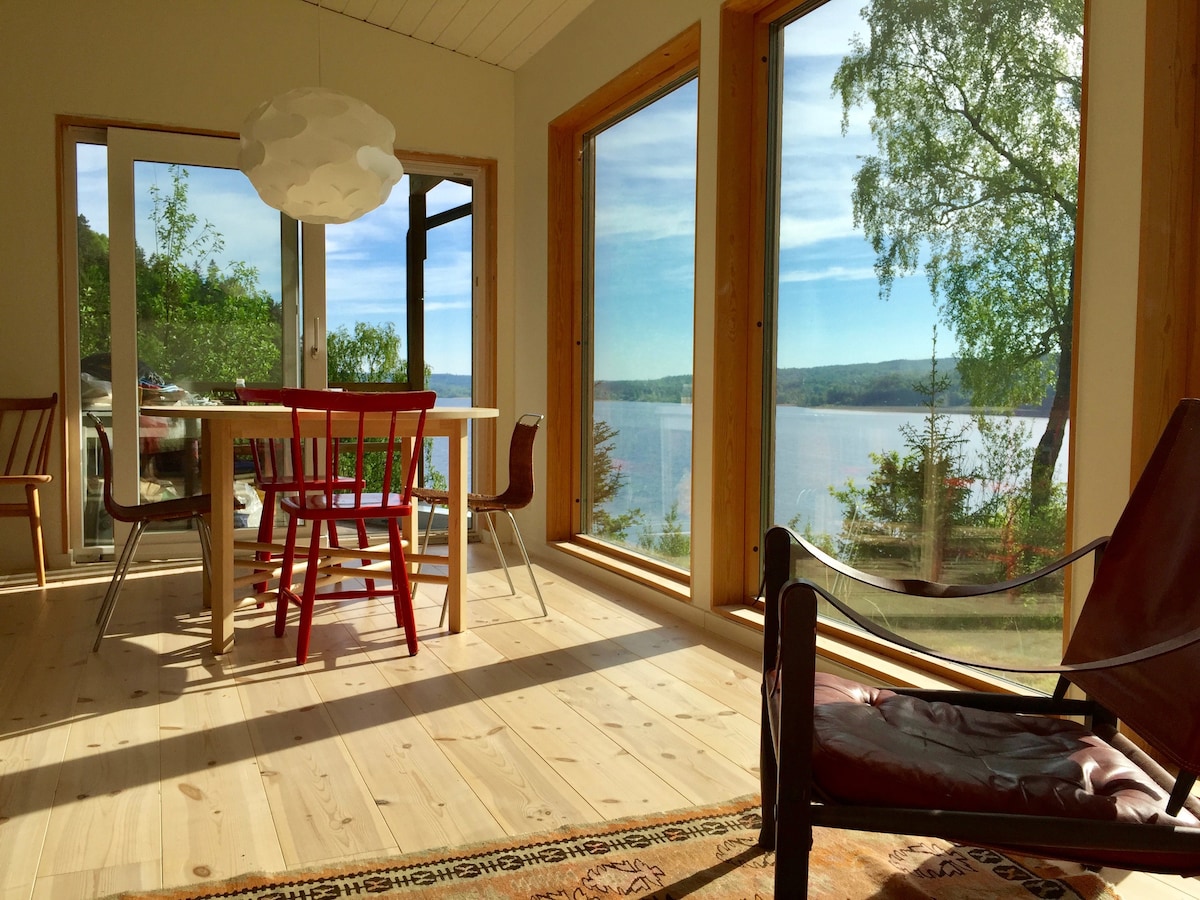 Lake House with canoe