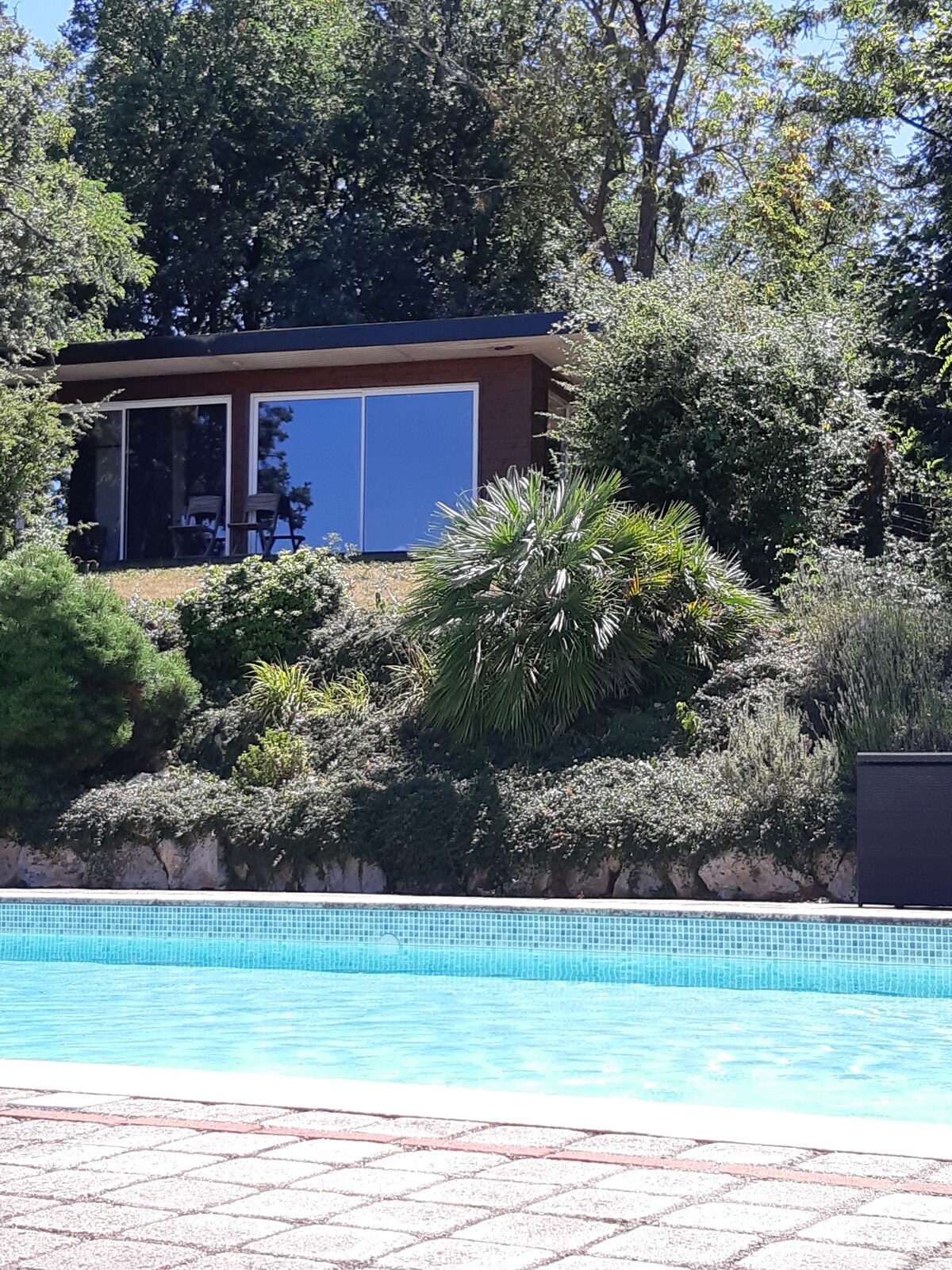 Maison dans les bois et sa piscine