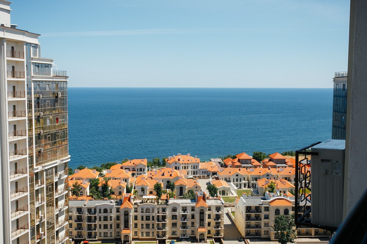 阿尔卡迪亚的单间公寓，可俯瞰全景海景